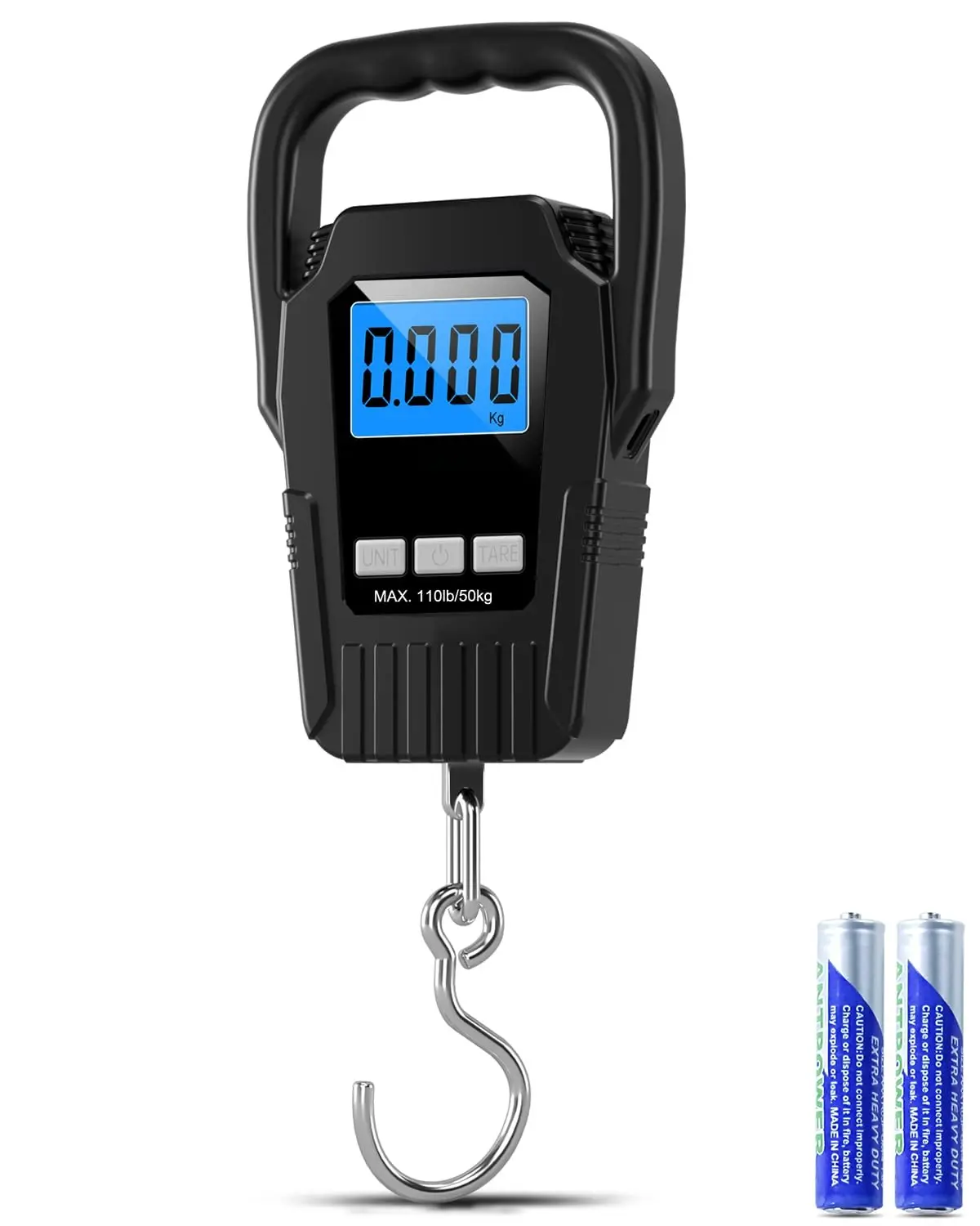 Digital Fish Scale Hanging Scale Fishing Scale,  110lb/50kg Luggage Scale,Fish Weighing Scale, Upgrade Large Handle & Backlit LCD Display, Black,Fishing Gifts for Men,Black