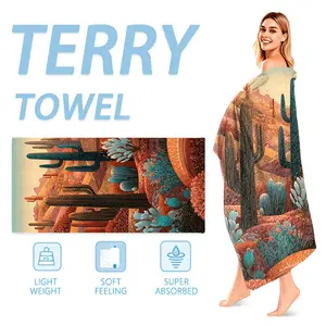 1pc Extra Large Quick-Dry Lightweight Oversized Beach Towel & Blanket - Bohemian Desert Cactus & Turquoise Southwestern Design, Soft Microfiber Large Rectangular Towel for Pool, Gym, Travel, Resort