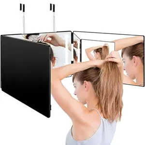 The 360 Mirror - 3 Way Mirror for Self Hair Cutting - Adjustable Trifold Barber Mirro to Cut Your Own Hair - Tri Fold Self Haircut System for Men - Three Sided Mirro for Haircuts (with LED) Light Up Mirror