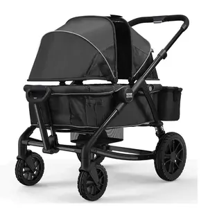 VEVOR All-Terrain Stroller Wagon, 2 Seats Foldable Expedition 2-in-1 Collapsible Wagon Stroller, Includes Canopy, Parent Organizer, Snack Tray & Cup Holders, 55lbs for Single Seat, Black