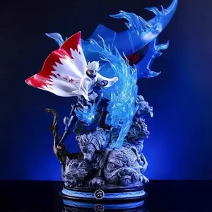 Naruto Sixth Hokage Kakashi Figurine, Sharingan Water Dragon Form, Transparent Blue Effect, Rock Base, Leaf Village Cape, High Detail Face Sculpture
