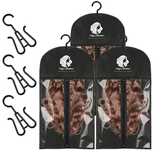 Ourwigs Wig Storage Bag Wig Hanger Stand for Multiple Wigs-Adjustable Hair Extension Bag with Dust-Proof Storage and Wall Hook for Synthetic & Human Hair Wigs