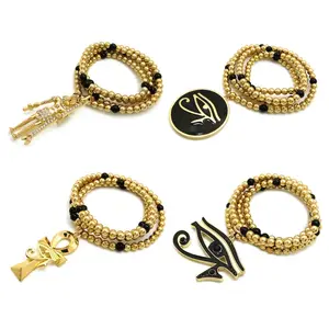 EGYPTIAN SYMBOLS EYE OF HERU / ANUBIS / ANKH CROSS PENDANT & 6mm/30" CCB BEAD CHAIN HIP HOP NECKLACE