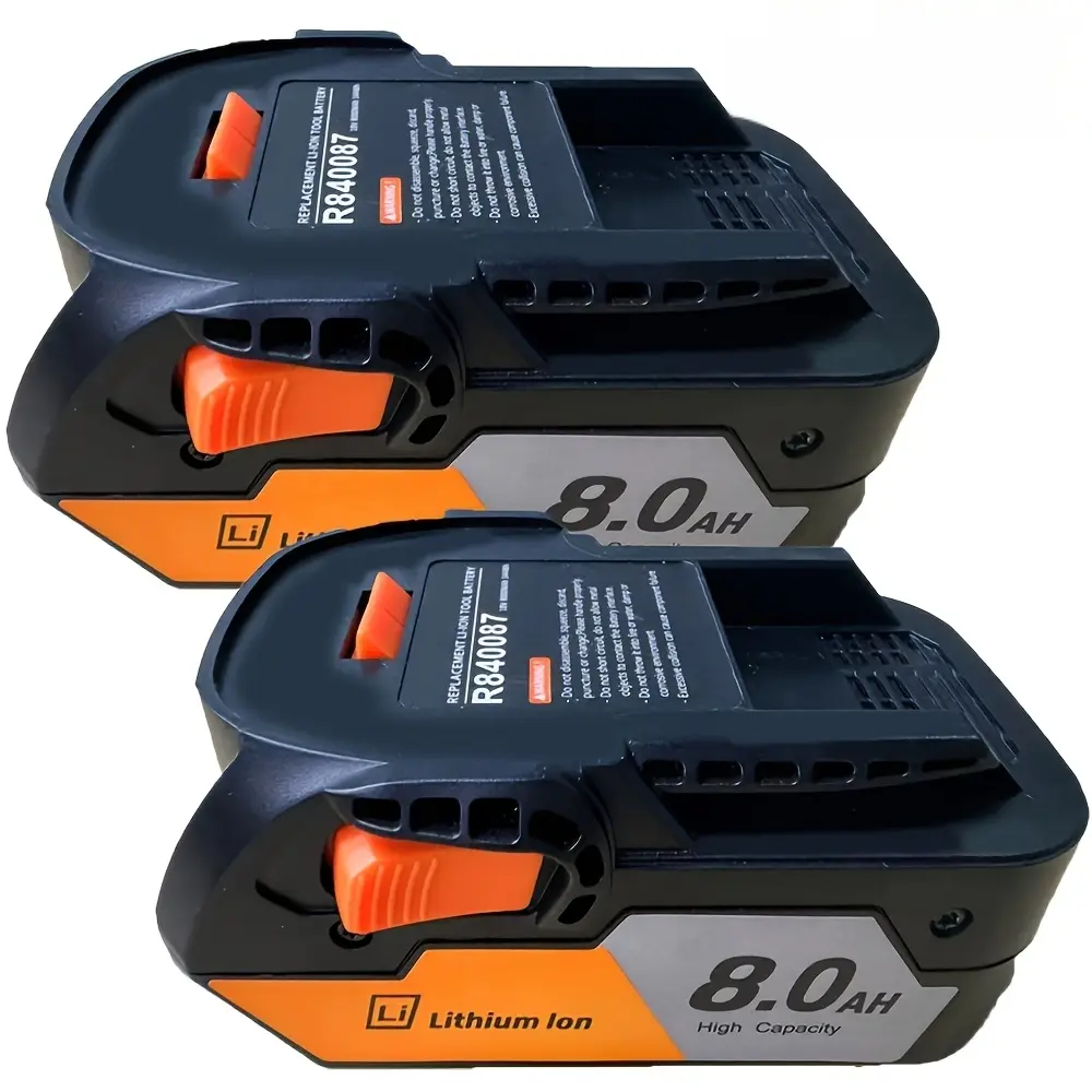 Durable Lithium Battery Replacement (2-Pack, 8000mAh) for Ridgid 18V Drill Tools, Compatible with R840083, R840084, R840085, R840087 Models