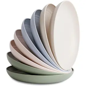 Nook Theory 8-Pack Reusable Wheat Straw Plates Set - Non Toxic and Non Plastic Dinner Plates for Kids and Adults, Lightweight Unbreakable Plate, Microwave Safe and Dishwasher Safe (Softhues 9")
