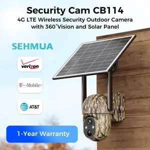 SEHMUA 4G LTE Solar-Powered Security Surveillance Camera CB114S- 2K HD Live View 360° Coverage No WiFi Remote APP Access Weatherproof Motion Detection Night Vision Includes 4G Data Card