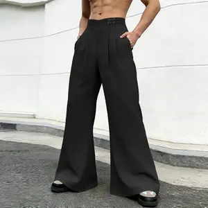 INCERUN Men's Cyberpunk Fashion Trouser Skirt - Edgy Grunge Modernist Non-Transparent Techwear Pants, Asymmetrical Wrap Bottoms with Strap, Layered Opium Core Design with Pocket