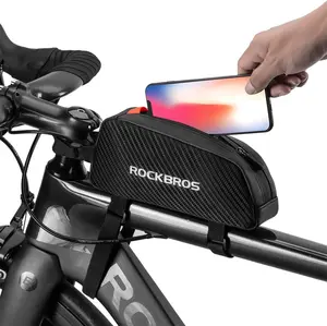 ROCKBROS Top Tube Bike Bag Bicycle Front Frame Bag Top Tube Bag Bike Accessories Pouch Compatible with iPhone 14/13/12 Pro Galaxy S22/S21