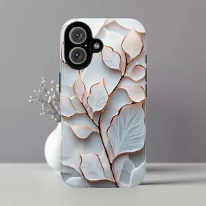 White and Gold Leaf Phone Case – Elegant Aesthetic Applicable to iP15Promax ip14Pro mobile phone case 12 trendy brand 13 anti-fall cover 14Promax 15Pro cute Plus phonecase Accessories Acrylic casetify