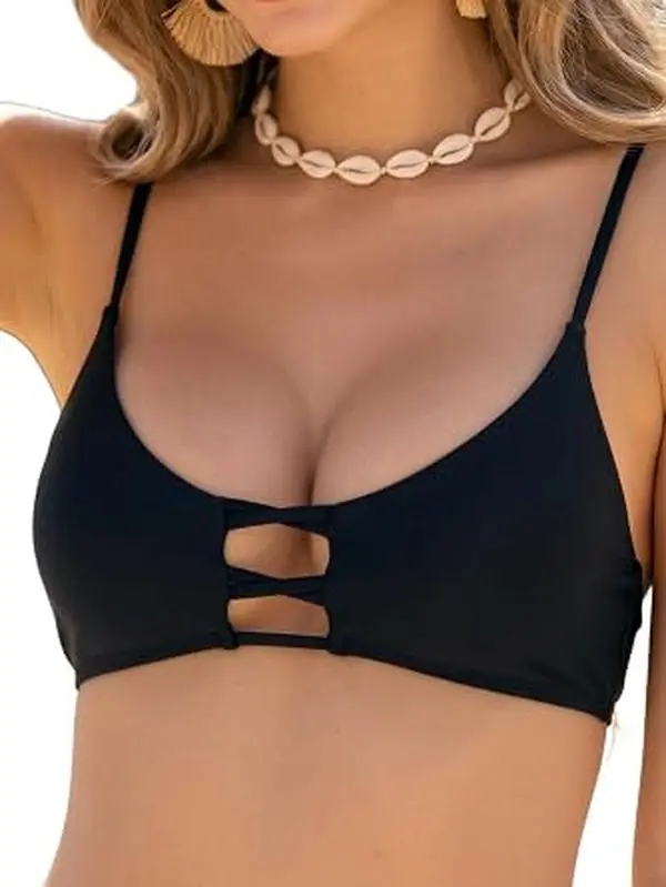 Back To School RELLECIGA Women's Push-Up Bikini Top - Cutout Scoop Neck, Padded, Female Fit, Breast Support, for Outdoor Swimming Pool, Fitness for Everyone Sports Swimwear Top, Cutout Detail