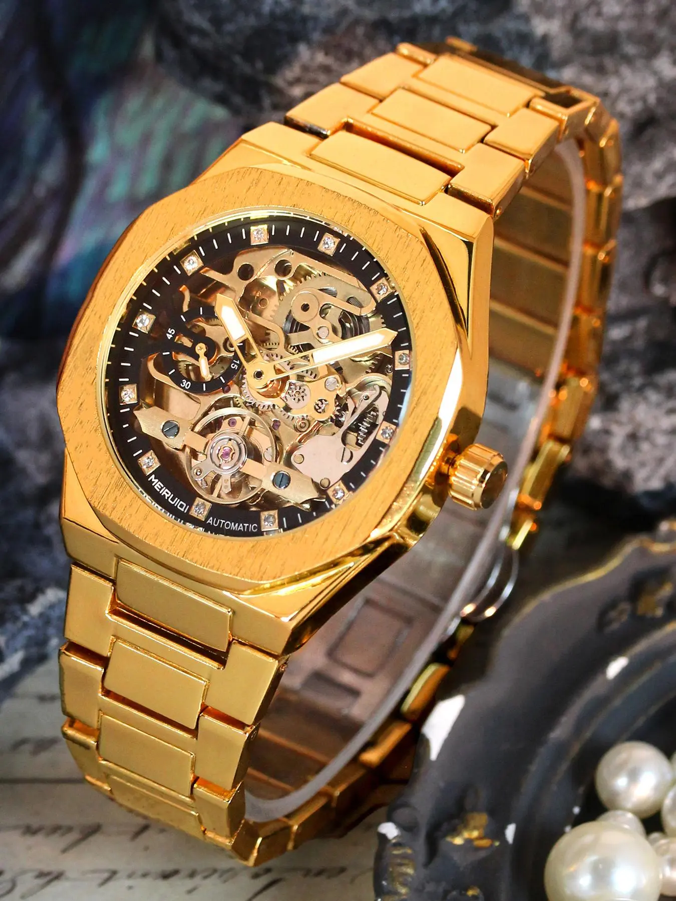 Men's Watch with a Luxury Octagonal Skeleton Dial, Stainless Steel, Automatic Mechanical Movement, and Water Resistant, Mechanical Style Watches, Skeleton Face