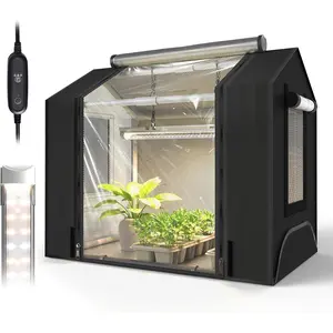 Indoor Greenhouse with Grow Light, Mini Grow Tent with, Waterproof Base Mat&Ventilation Window for Seed Starting&Plant Growth, 18W Grow Light with Timer, 23.8"x15.7"x20.5"