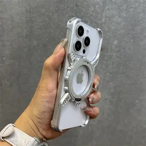 Fin HOCE Cool Metal Aluminum Alloy Magnetic Case For iPhone 13 14 15 16 17 Pro Max 17 Air Invisible Bracket Rimless Shockproof Cover