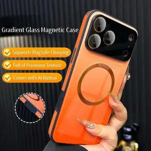 Premium Aurora Gradient Magnetic Glass iPhone 17 Pro Max Case, Lens Film Included Full Protection Slim Cover for 16 Pro Max/15/14/13, Minimalist & Unique Style