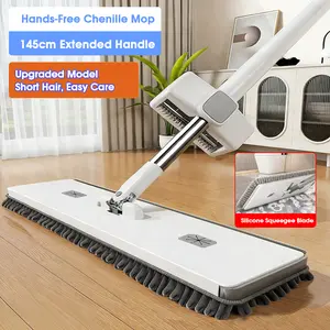 Self-Wringing Chenille Mop for Floor Cleaning, Extra Large 24-Inch Microfiber Pad, Easy Rinse & Wring System, Quick-Dry, Space-Saving Stand Storage, Durable Household Cleaning Tool