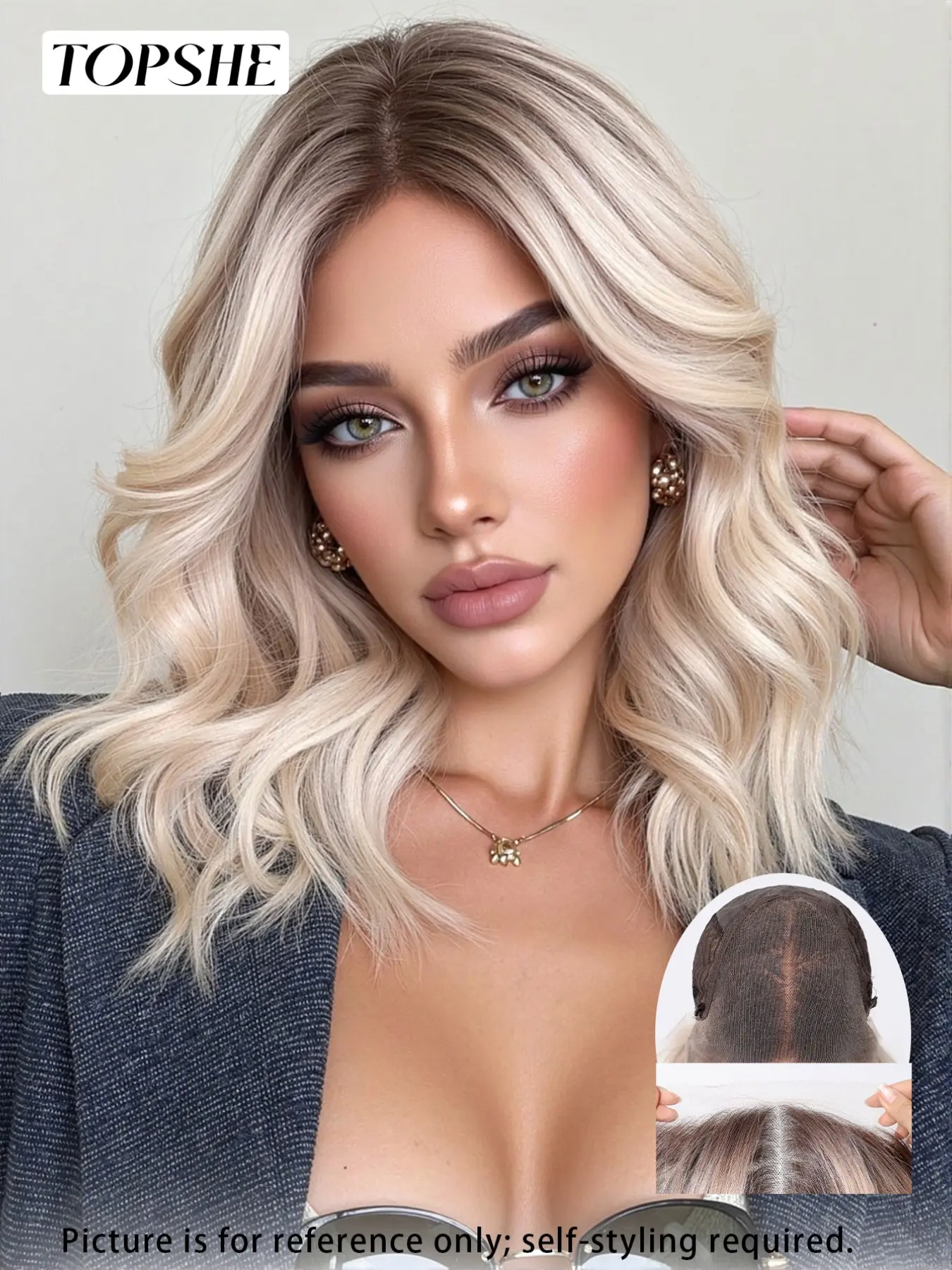 Topshe 13x6 Lace Front Wig, Deep Root Gradient Platinum Curly Short Hair, High Heat Resistant, Comfortable and Easy to Wear, Synthetic Lace Wig, Lace Frontal Wigs