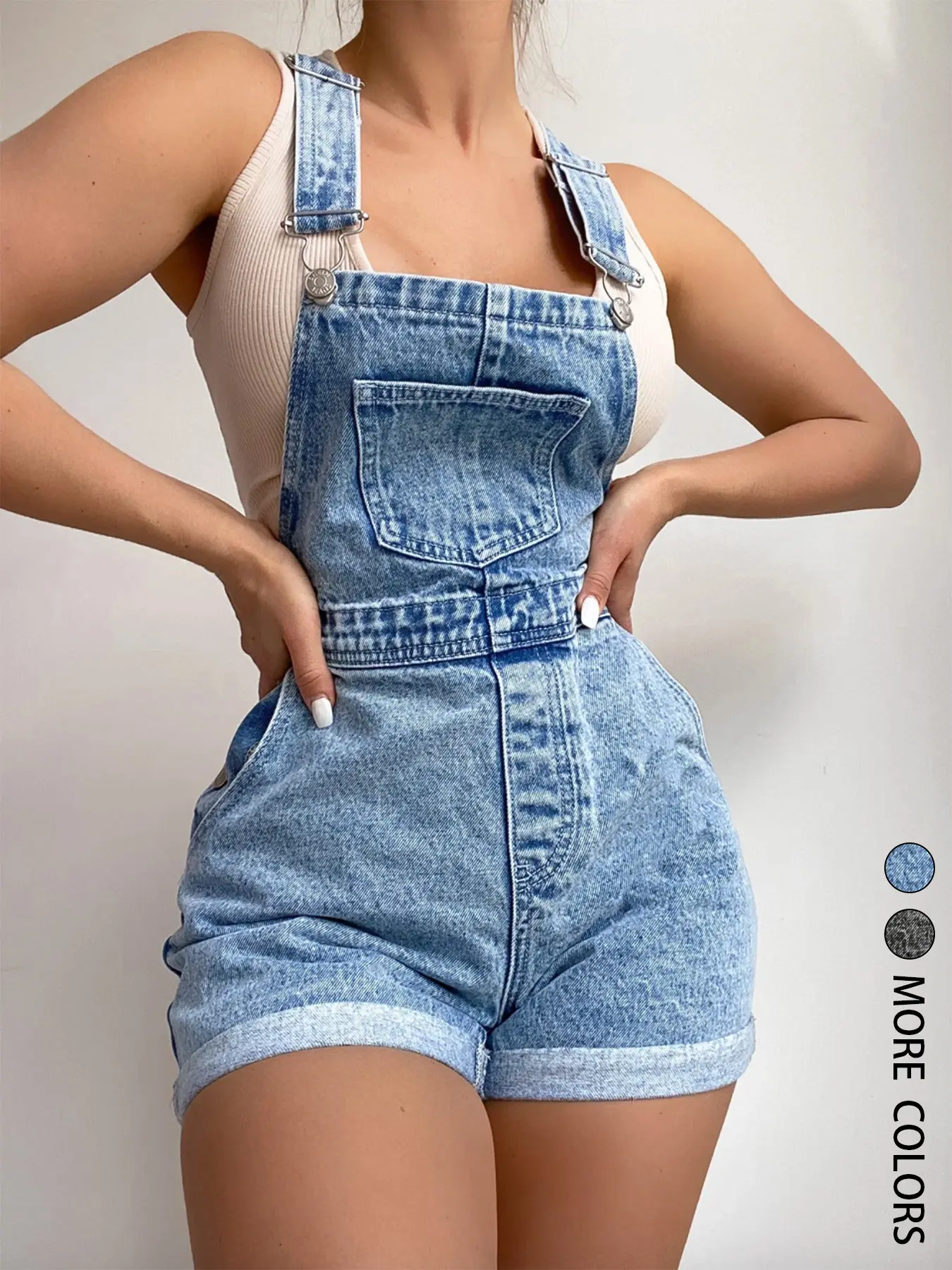 Women's Casual Roll Up Hem Denim Overalls Strap, Jeans Overalls, Vintage Denim Backless Shorts,High-Waisted Roll-Up Hem Casual Style, Loose-Fitting，Comfortable Fit, Perfect for Daily Wear, Stylish and Versatile Design, Adjustable, Baggy