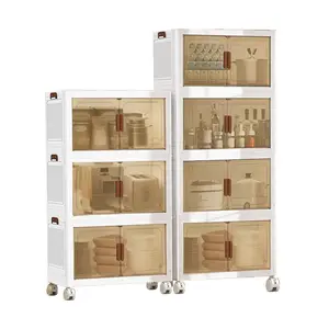 [Space-saving Storage Box]stackable storage box-Space-saving, storage cabinet, folding cabinet with covered wheels, can store clothes, snacks, toys, closet and book storage, open front door