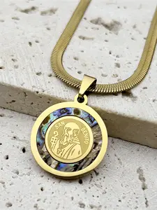 Saint Benedict Medal Pendant Necklace Unisex Stainless Steel Chain, Casual Graphic Design, All Seasons Wear