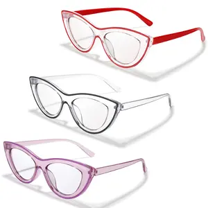 3 Pairs Fashion Cat Eye Reading Glasses for Men Women, Classic Long Rectangle Frame Reader, PC Lens Material, High Quality Eyewear, Reading Eyeglasses