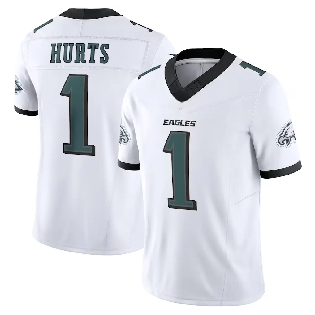 Full Print PE White/Black Hurt #1 Football Jersey, Men's Breathable V Neck Short Sleeve Athletic Shirt, Team Game Uniform, Sports Fan Apparel, Unisex Gift for Football Fans
