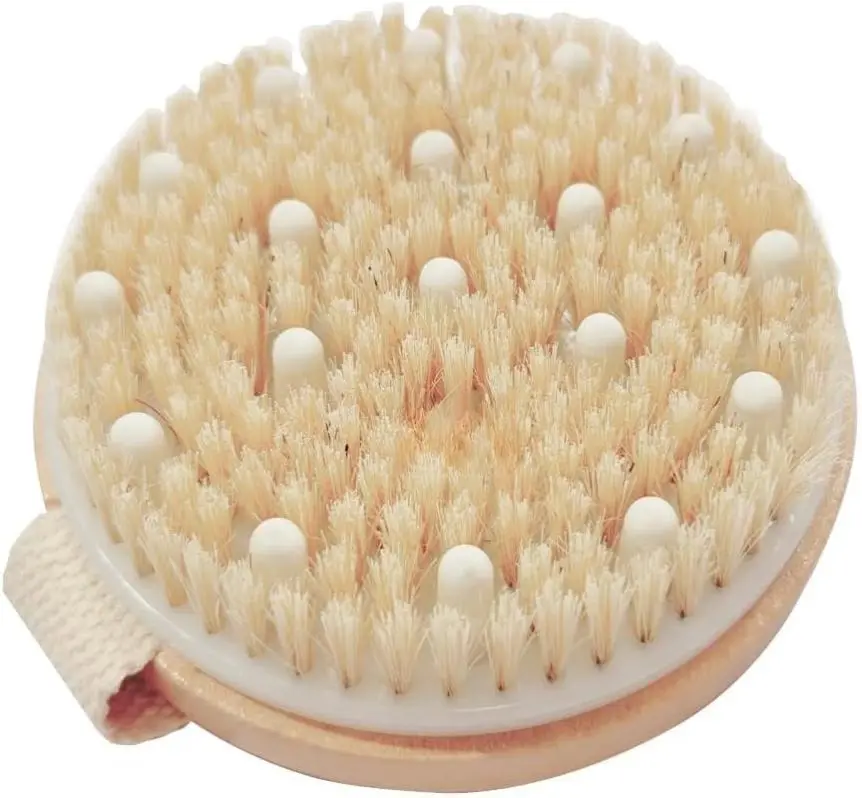 Round Exfoliating Body Brush, Bamboo Bath & Shower Scrubber for Smooth Skin, Wet or Dry Use with Massage Nodes & Natural Bristles, Accessories, Personal, Gentle Exfoliate, All Skin Types, Beauty Products, Silicone, Radiant Skin
