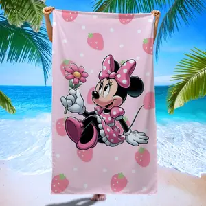 Minnie Mouse Strawberry Beach Towel, Quick-Dry Floral Polka Dot Cartoon Print, Super Absorbent Microfiber, Ideal for Pool Party, Yoga, Summer Outdoor