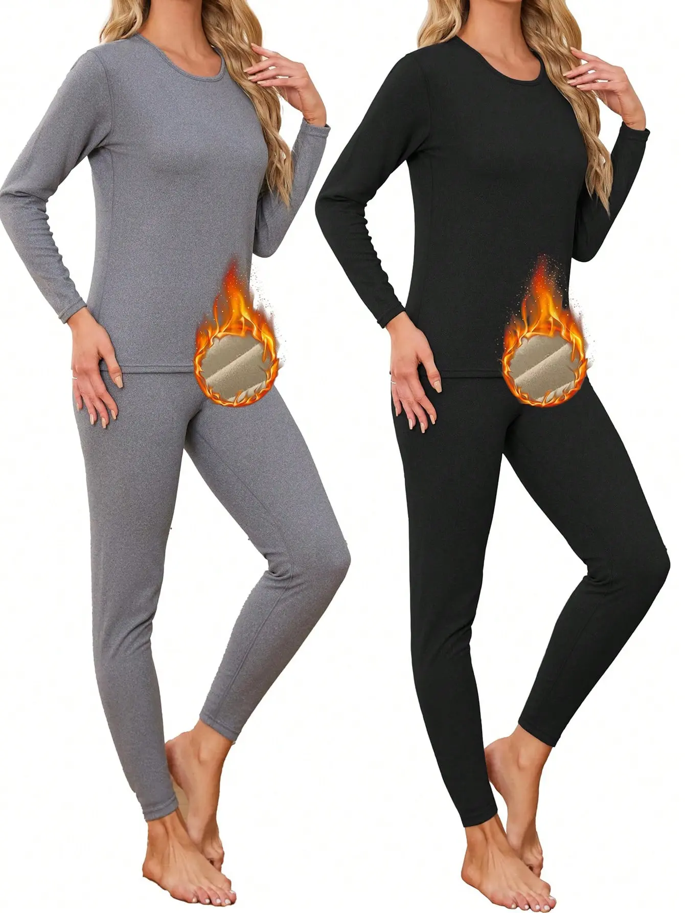Women's Thermal Underwear 4 Packs Long Johns Double-Sided Fleece Lined Base Layer Top & Bottom Pajama for Cold Weather Essential Knitting Basic Minimalist