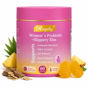Women's Juicy Feminine Probiotic Gummies - All-in-1 Solution with Slippery Elm, Prebiotics & Lactobacillus Blend for pH Balance & Dryness Relief - Hawaiian Pineapple Flavor, 60 Count