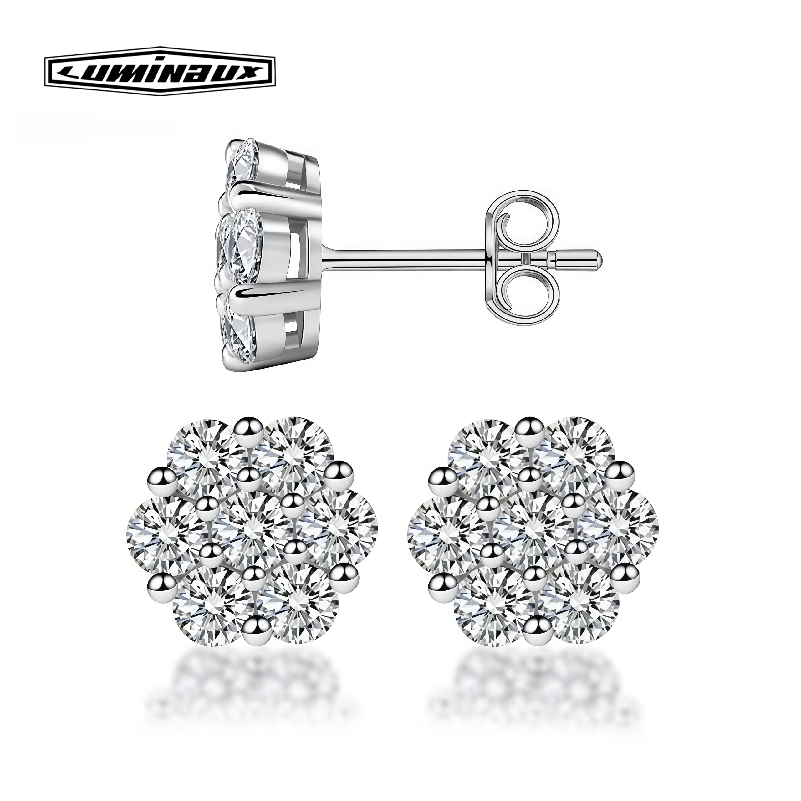 【Pass Diamond Tester】18k Gold-Plated Floral Stud Earrings Flower Lab-Created Moissanite Stud Earring Screw Back/Butterfly Back S925 Sterling Silver Moissanite Jewelry Perfect Birthday Mother’s Day Unisex Christmas Gift for Men Women Wedding Set