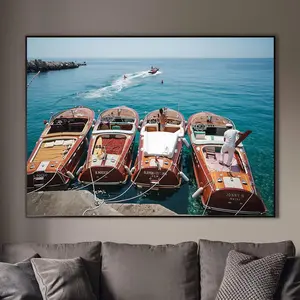 Luxury Italian Wooden Boats Wall Art, Retro Amalfi Coast Poster, Summer Ocean Print, Vintage Yacht Photography, Living Décor