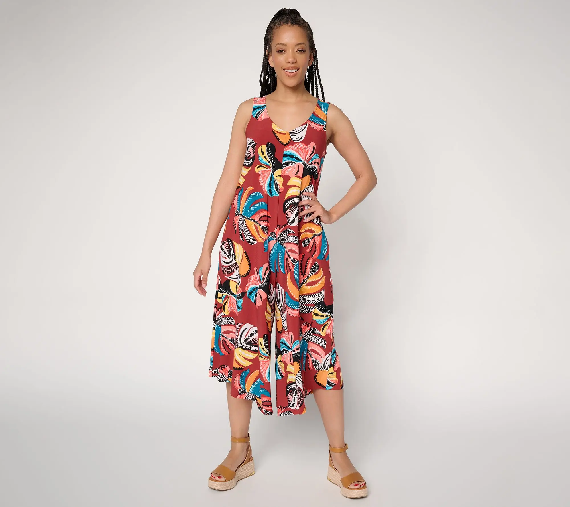 Attitudes by Renee Petite V Neck Handerchief Jumpsuit