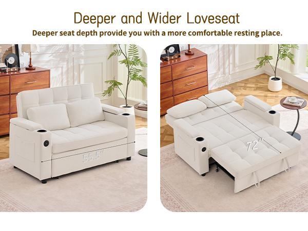 Korser 55.5-Inch 3-in-1 Convertible Chenille Sofa Bed, Pull-Out Double Couch With 5-Position Adjustable Backrest & Cup Holders, Ideal For Small Apartments & Living Room Korser 55.5-Inch 3-in-1 Convertible Chenille Sofa Bed, Pull-Out Double Couch With 5-Position Adjustable Backrest & Cup Holders, Ideal For Small Apartments & Living Room