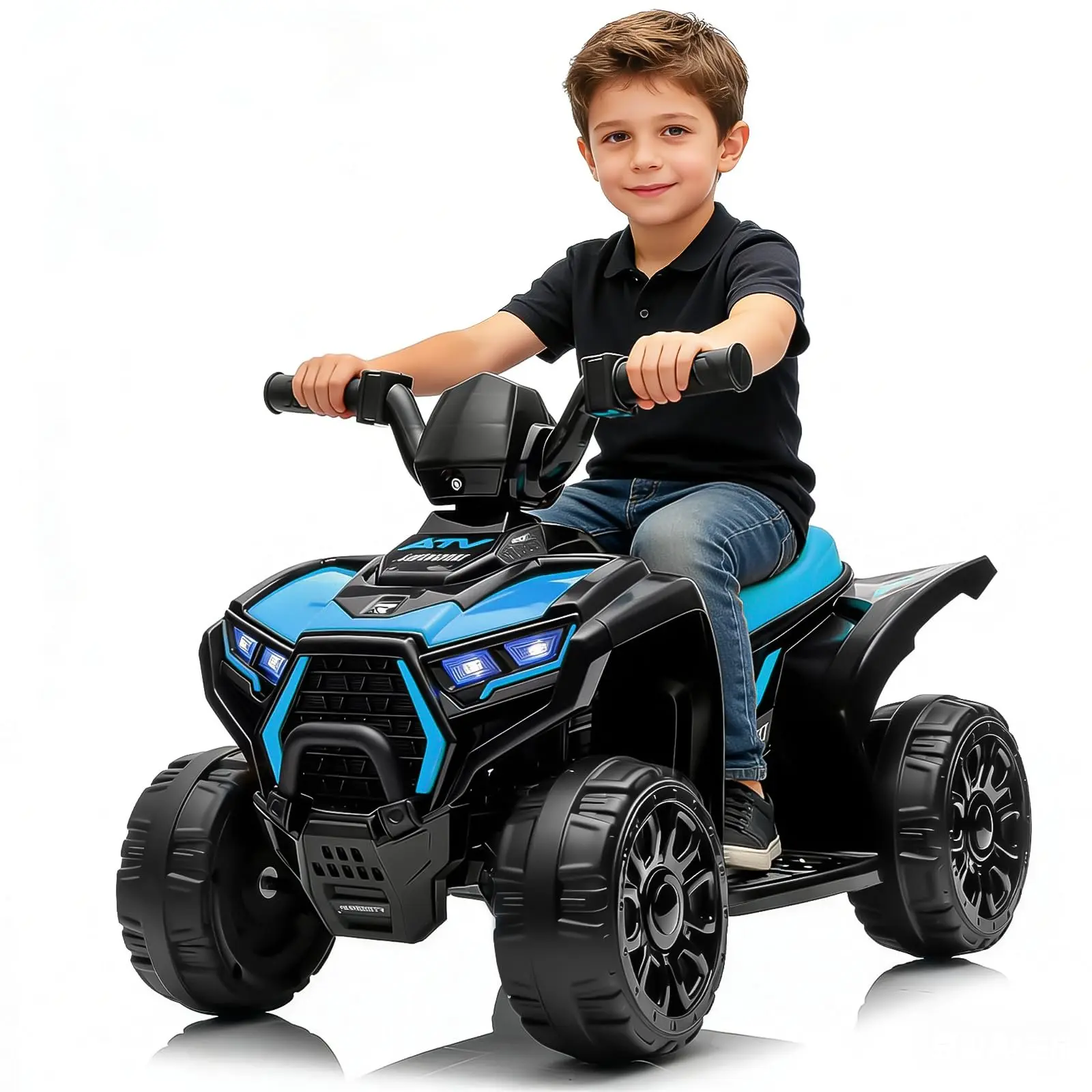 Battery-Powered Electric Kids ATV Ride-On, 6V 4-Wheel Design Quad with Lights + Music Fun, Ride On Wheels, Small-Hand Grip Bar, All-Terrain, 3.5mph Max Speed, 66 lb Capacity, for Toddlers Ages 3-6, Four Wheel Design