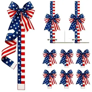 Patriotic Red White Blue Ribbon Bow Wrap with American Flag Star Decoration, Pool-Friendly 4th Of July & Memorial Day Decor, Easy-to-Hang Reusable Festive Wreath for Cabinet, Door
