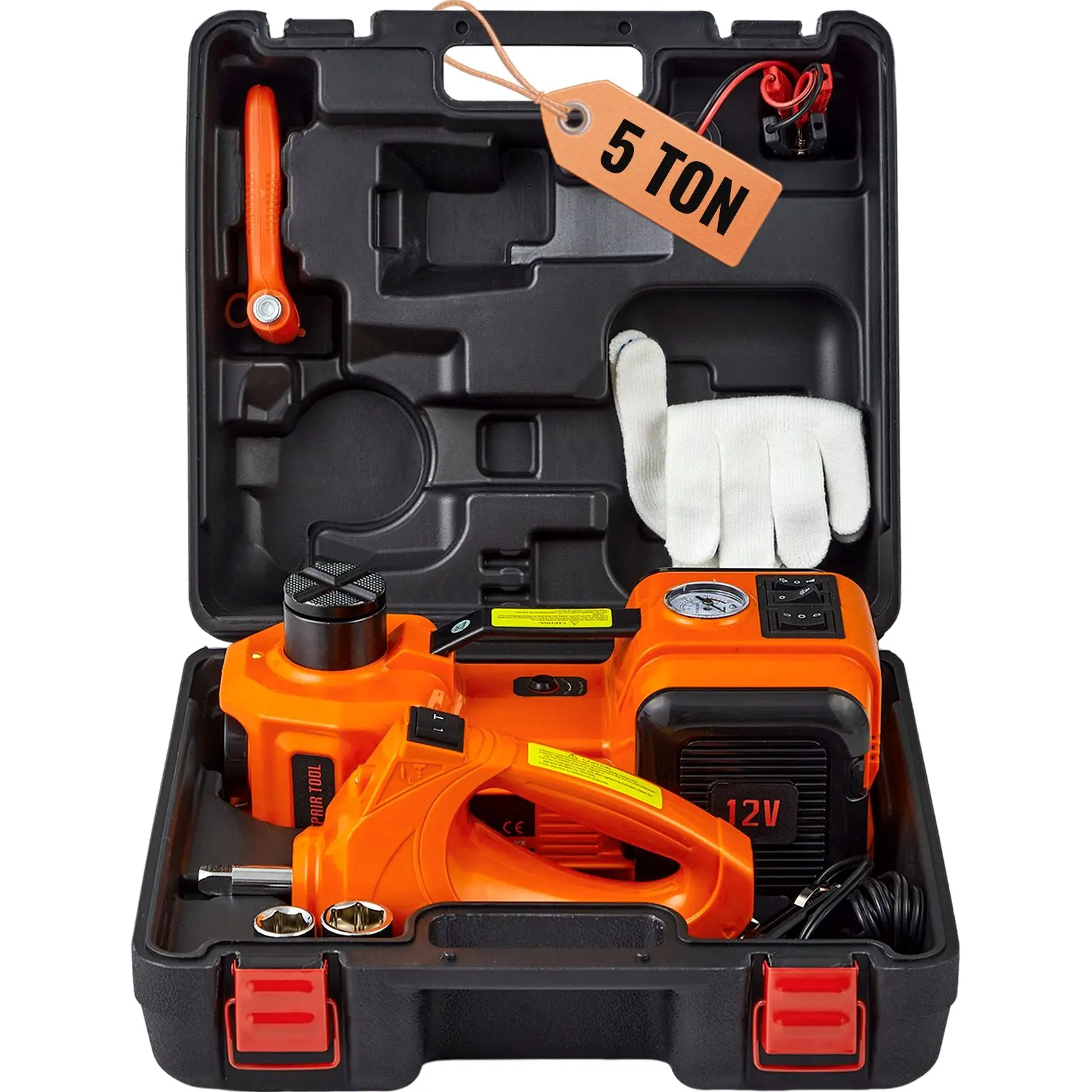 【DealsForYouDays】VEVOR 12 in 1 Electric Car Jack SetMax 5 Ton/11023 LBS Hydraulic Jack with/without Electric Impact WrenchBuilt-in Inflatable Pump and LED LightPortable Car Lift for SUV MPV Sedan Truck Change Tires Garage Repair