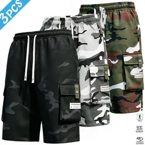 Men's three-piece camouflage workwear shorts - featuring multiple pockets, a drawstring belt, and a casual street style, ideal for everyday wear and summer/spring seasons, perfect for urban style outfits Elastic Athletic Quick-Dry Set print tiktokshopspri