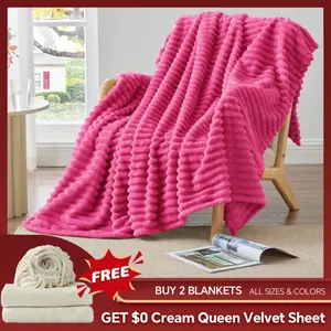 BEDELITE Fleece Cozy Blanket 300GSM Soft Spring Warm Fluffy 3D Stripe Texture Microfiber Polyester Throw Twin Queen King Sizes Decorative Giftable