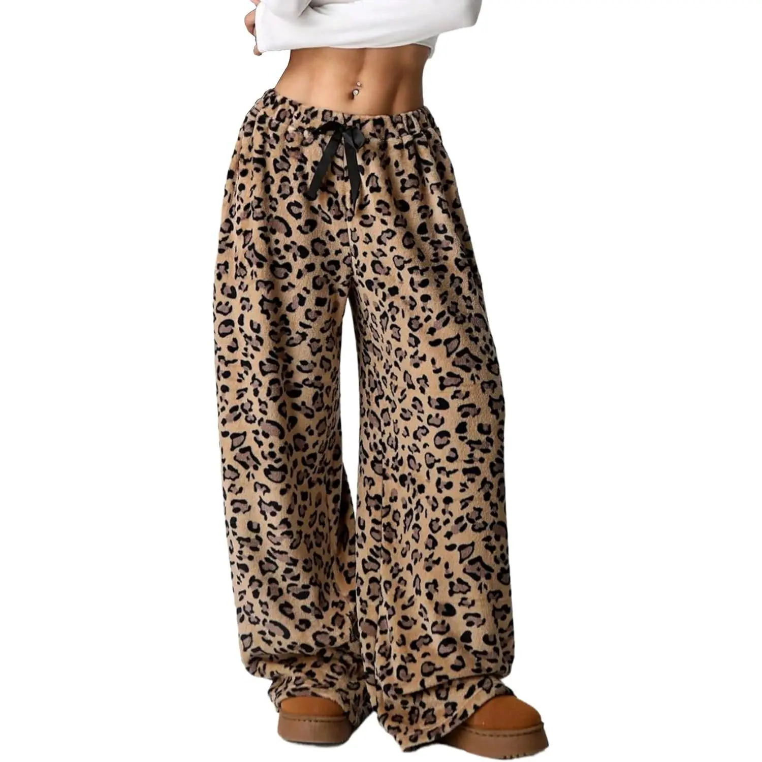 Leopard Pants Women Therian Fuzzy Pajama Pants Y2k  Pants Grunge High Waisted Fluffy Pants