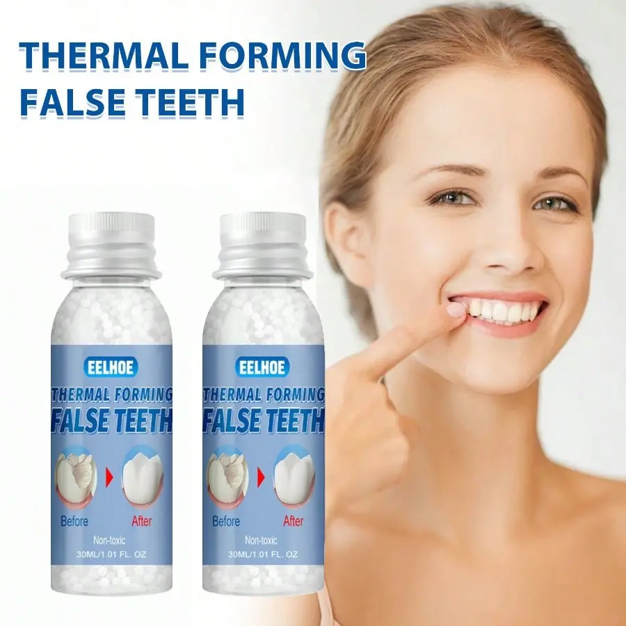 DIY Thermal Forming False Teeth Moldable Tooth Granules, Temporary Repair for Missing Broken Teeth, Fill Tooth Gaps, Reusable Non-toxic Temporary Denture Beads for Beauty Smile 30ML movie makeup secure fit