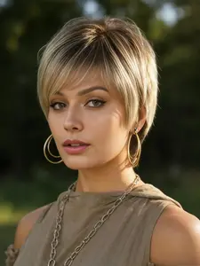 6 Inch Layered Pixie Wig for Women, Honey Blonde Highlight Mix, 180% High Density, Short Straight Synthetic Wig, Trendy Pixie Cut, Synthetic Material Wigs