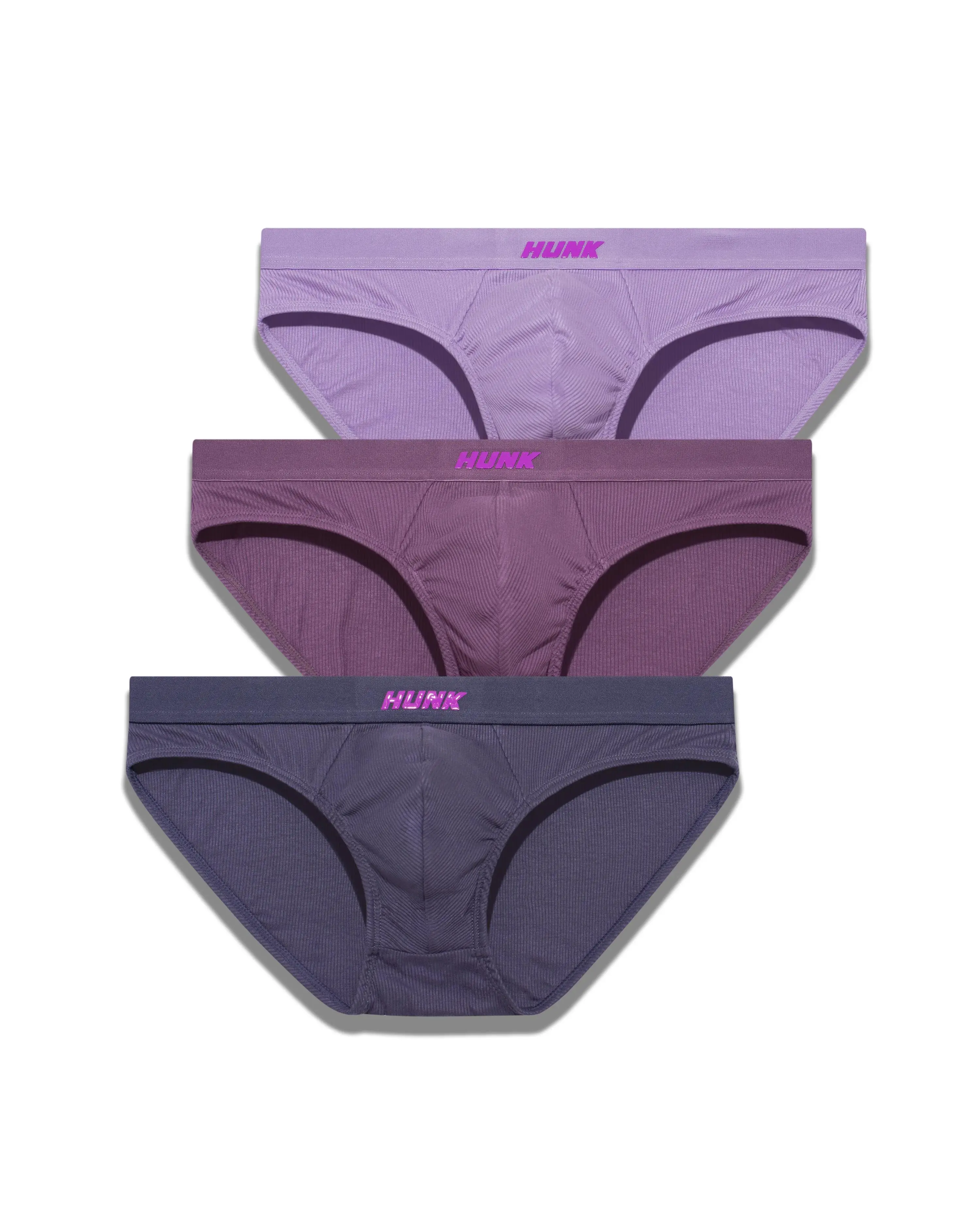 HUNK Men's Berry 3-Pack Briefs Ribbed - Unique Colors Underwear Men Casual Comfy Underwear