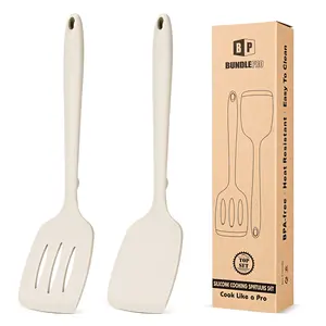 [Deals For You] Pack of 2 Silicone Spatula Turners, Non Stick Slotted Kitchen Spatula Set, Heat Resistant BPA Free Kitchen Utensils, One-Piece Design, Suitable for Flipping Fish, Eggs, Steak, Pancakes