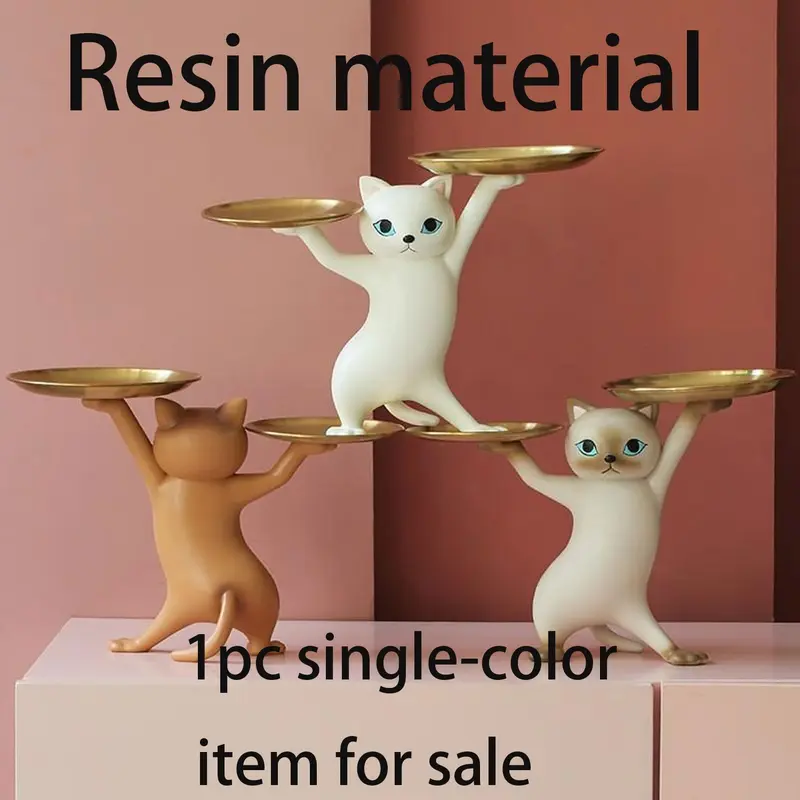 Cat designs tray statues, 1 piece desktop storage decoration, Desktop Figurine, decorative item, Decoration items, Resin ornament, Indoor Room Decor, suitable for home, office decoration, Resin Animal Sculptures