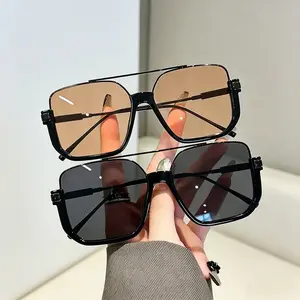 2-Pack Oversized Square Double Bridge Sunglasses, Fashion Y2K American Retro Versatile Casual Sun Glasses, UV Protection Aviator Shades