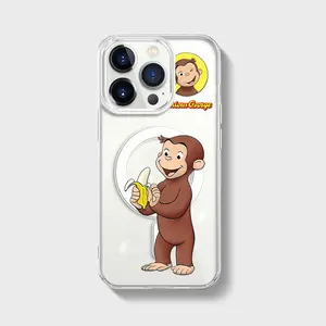 Colorful Curious George Phone Case - Childhood Favorite Cartoon | Classic Children's Book Phone Cover for iPhone Cute Retro Monkey with Banana, Party Theme PBS Kid Book Magnetic Shell monkey  phone  case Transparent Cellphone