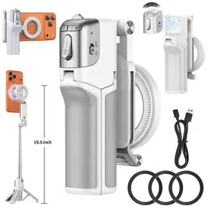 JOYYE 3-in-1 Compact Selfie Stick Tripod - Cellphone/Mobile/Smartphone Accessories, Magnetic Holder, Stabilizer, Extendable Stand with 180° Rotation, 3 Magnetic Rings, Fill Light Compatible for Vlog Live Photo
