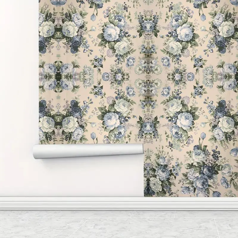 Vintage Rose Pattern Wallpaper, 1 Roll Waterproof Self-adhesive Wallpaper, Removable Wall Sticker for Home Living Room Bedroom Dormitory Decor