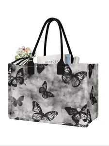 Butterfly Printed Large Capacity Storage Bag, Super Size Organizer with Durable Handle, Space Saving Multi-Purpose for School, Travel, Shopping, Reusable Bags, Lightweight Shopping Bag, Fashionable Shopping Bag, Storage Totes