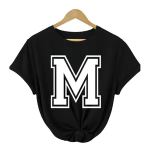 Casual Letter M Initial Varsity Monogram Tee for Everyday Wear
